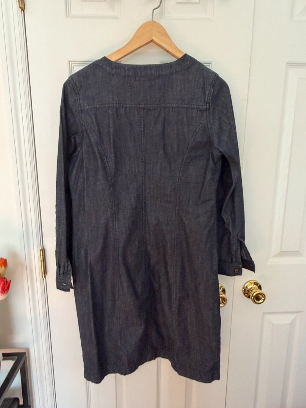 Boden Dark Wash Denim Shift Dress | Long Sleeve Button Placket | Size 8 - Picture 5 of 13
